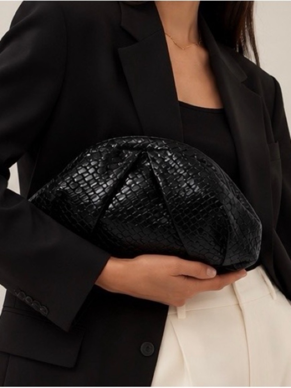 Black Textured Pouch Clutch